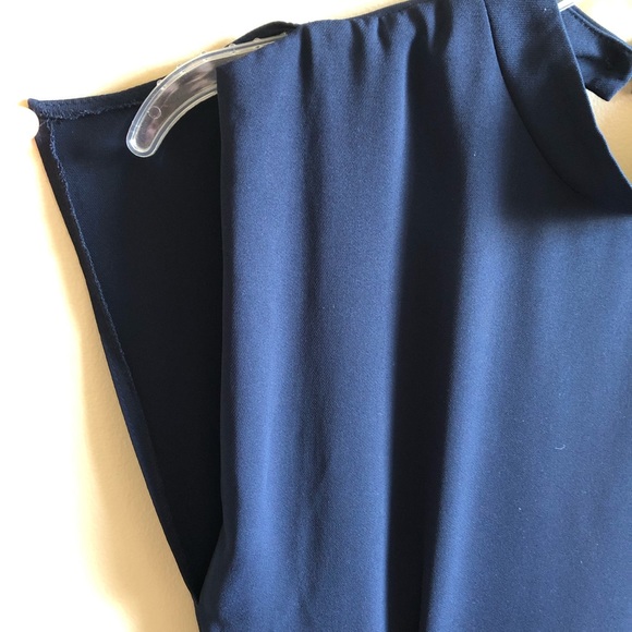 ASOS navy dress obi belt sleeveless high neckline midi length keyhole C - Picture 2 of 13